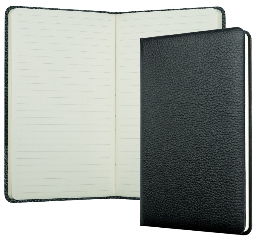 Notizbuch DIN A5 schmal (gebunden) | Echtleder | SOFTGRAIN schwarz